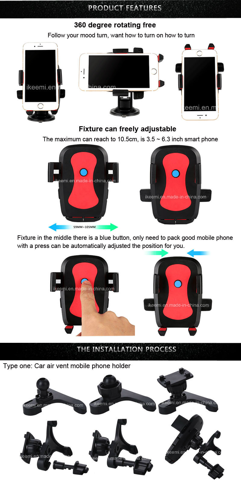 360 Degree Rotation Mobile Phone Holder, Car Phone Holder