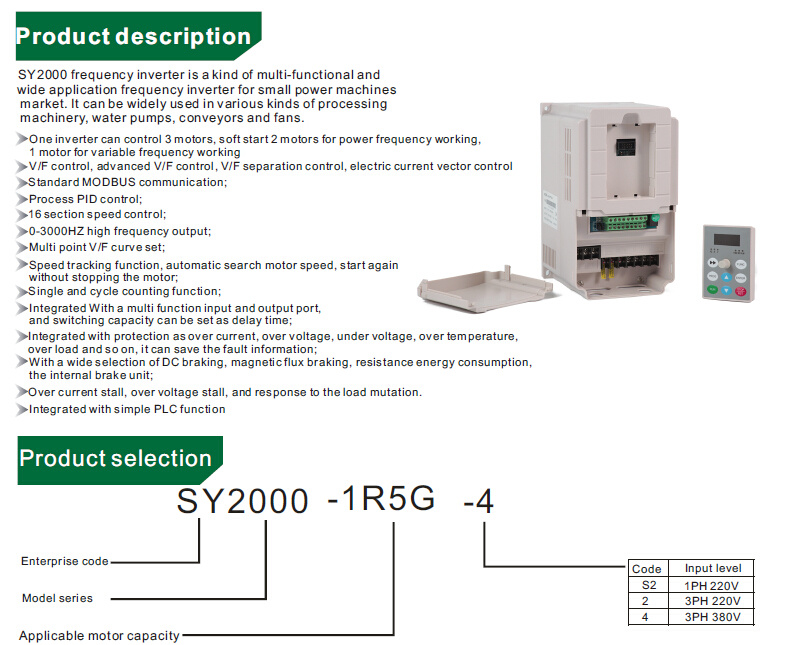 SY2000 3phase 400V 7.5kw AC Variable Frequency Drive for Escalator