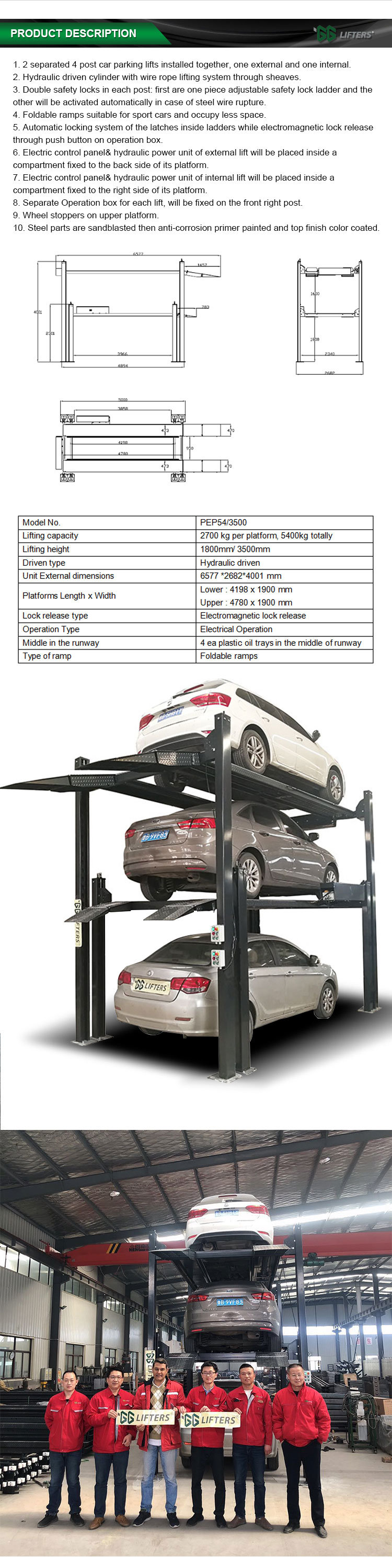 Three Car Park System/Car Parking Platform/3 Level Parking Lift/Garage Car