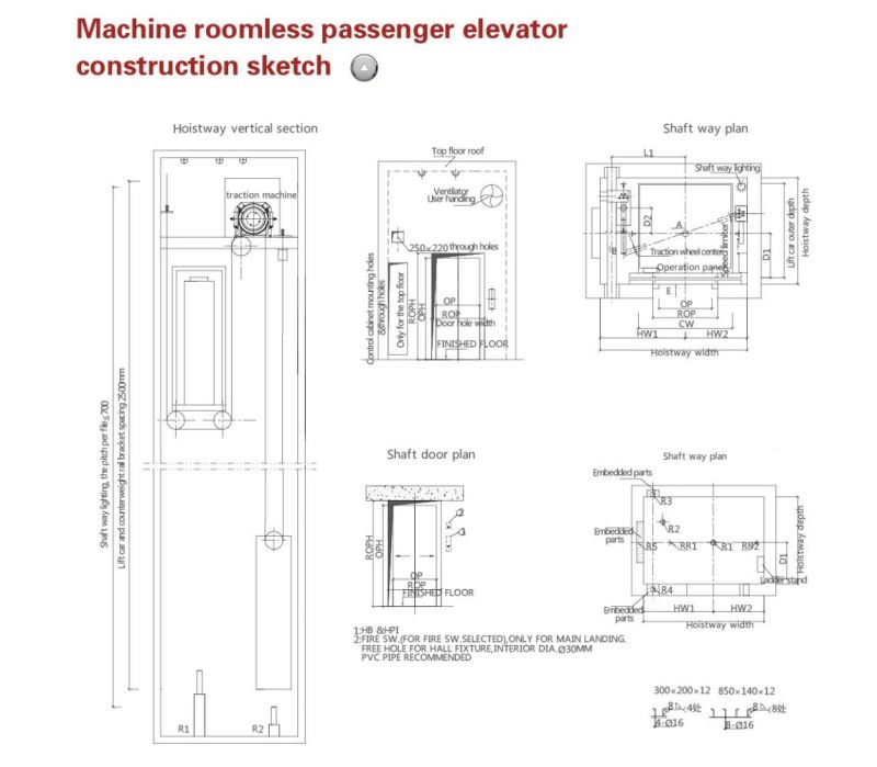 6 to 21 Persons Gearless Machine Roomless Passenger Elevator Lift