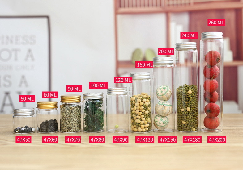 Glass Jar, Food Jar, Kitchenware Storage Jar with Aluminum Cap