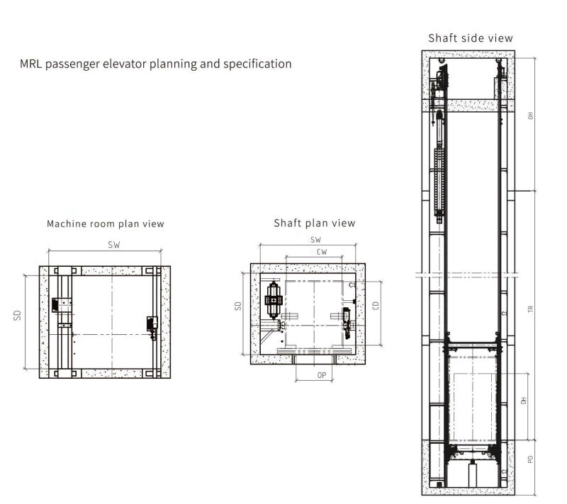 1600kg High Speed / Mrl Passenger Elevator Lift