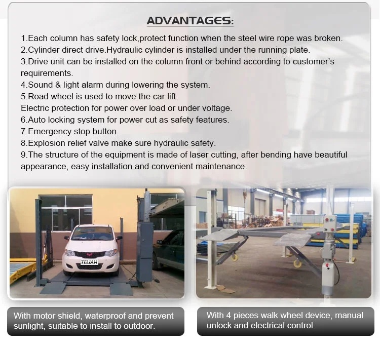Four Parking Space Hydraulic Four Post Parking Lift 4 Post Car Parking Lift with Electrical Control Box