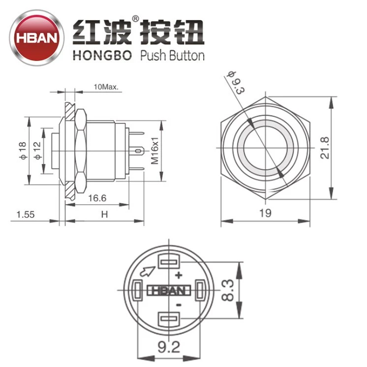 16mm High Round Ring Illuminated Momentary 1no Metal Push Button Switch, Pushbutton Switch