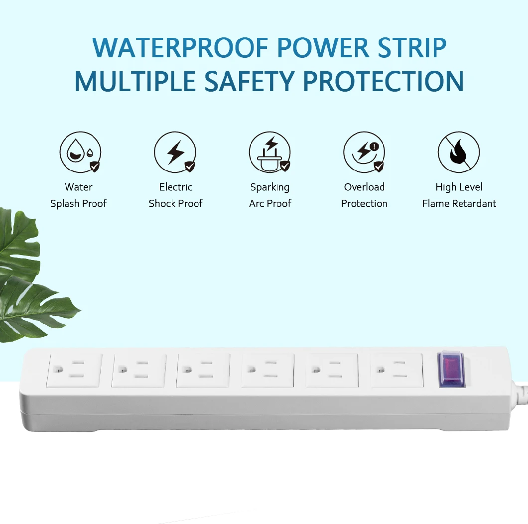 Multiple Outlets Overload Protector Waterproof Power Strip Switch Socket for PC