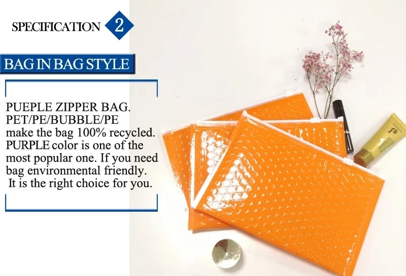 Glamorous Metallic Bubble Ziplock Bag Resealable Recycled LDPE Air Bubble Cushioned Zipper Bag