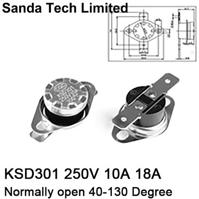 Bakelite Copper Head Temperature Control Switch Thread Normally Closed Ksd301 Bimetallic Thermostat 10A 250V