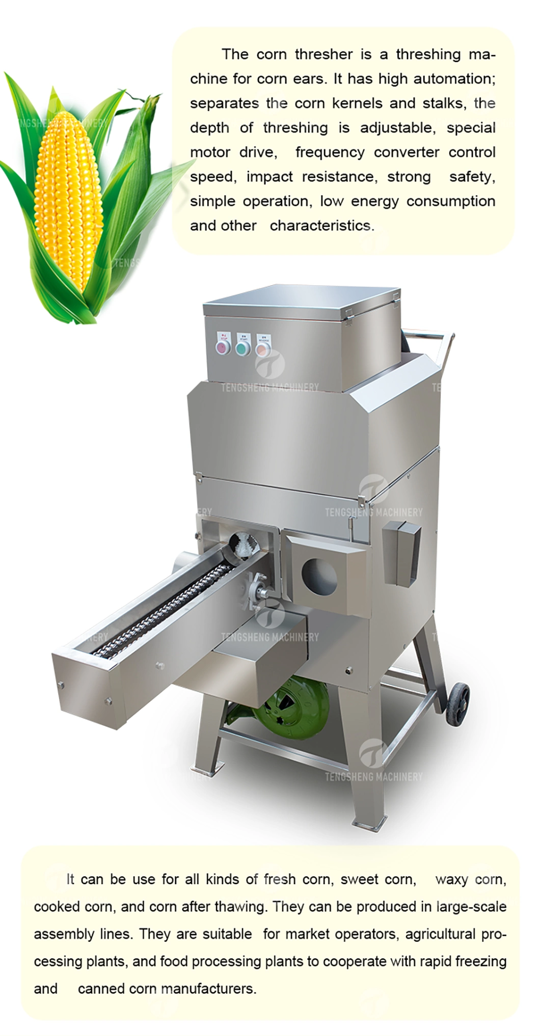 Fresh Corn Thresher Price Supply Henan Zhengzhou Corn Threshing Machine Sweet Corn Sheller (TS-W168L)