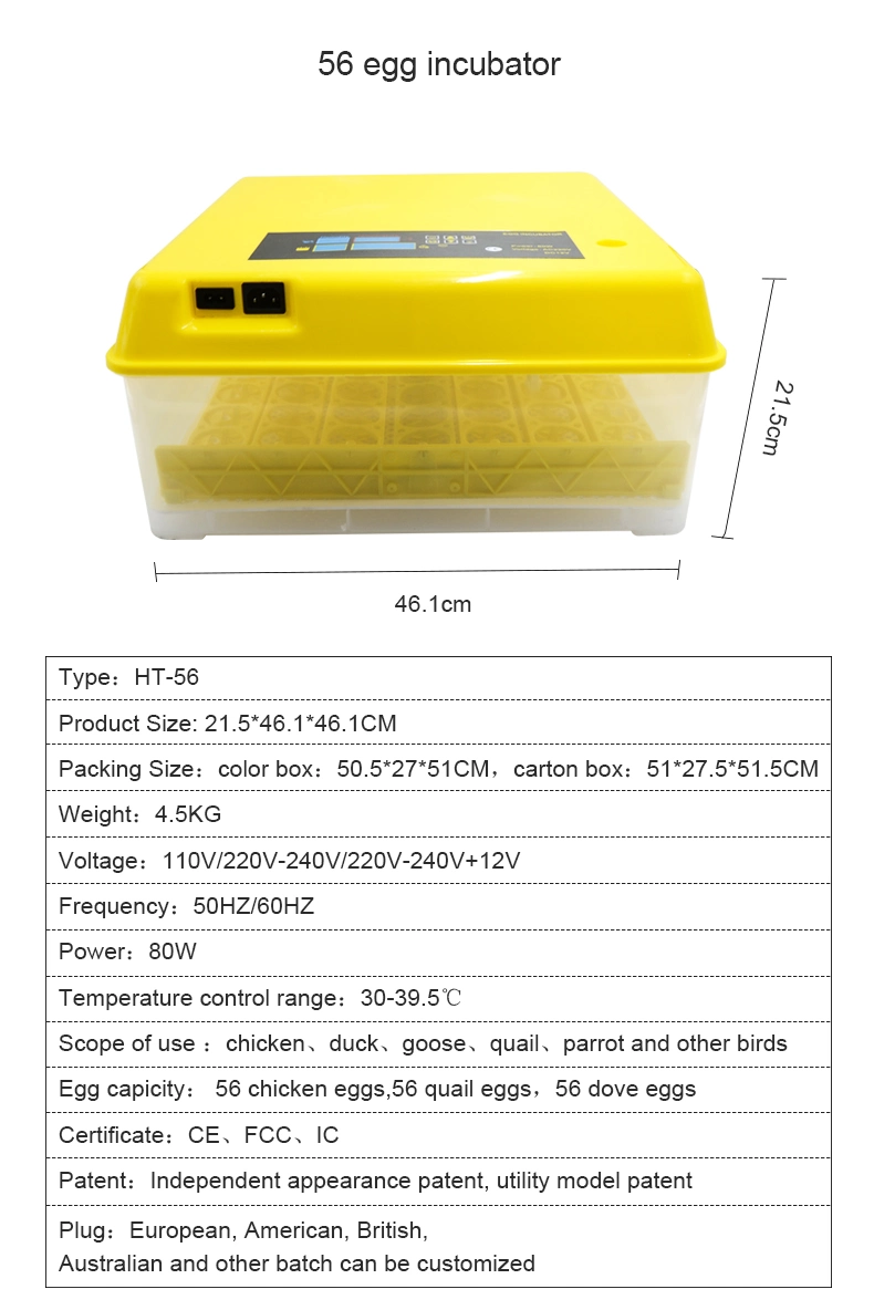 Best Sale Ht-56 Egg Incubator Hatching Machine Mini Incubator