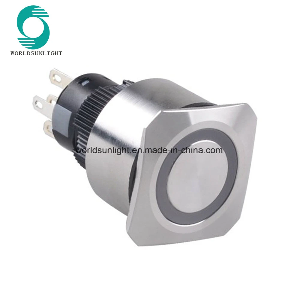 22mm Ring LED Illuminated Stainless Steel Square Push Button Switch