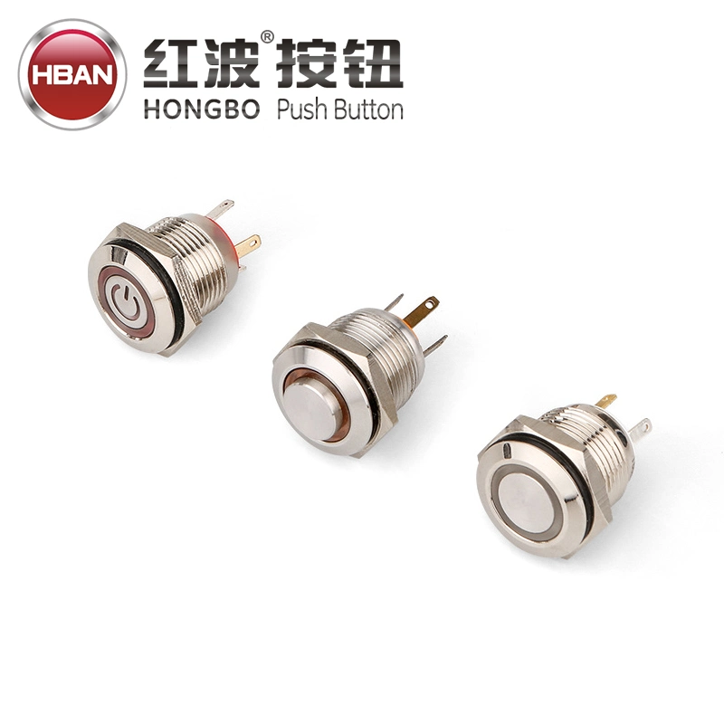 Hban 16mm Waterproof Metal Stainless Steel Push Button Switch with Red Ring LED