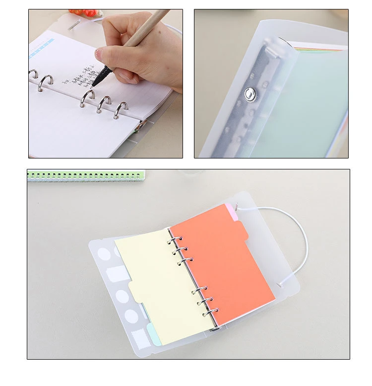 A4/A5/A6/A7/B5 Loose Leaf Binder PP Clear Spiral Notebook Cover Ring Binder File Folder with Elastic Band
