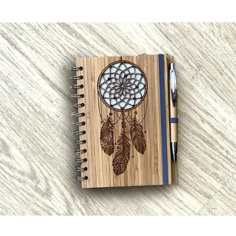 Beautiful Feather Notebook with Bamboo Cover Custom Design Eco-Friendly Stationery