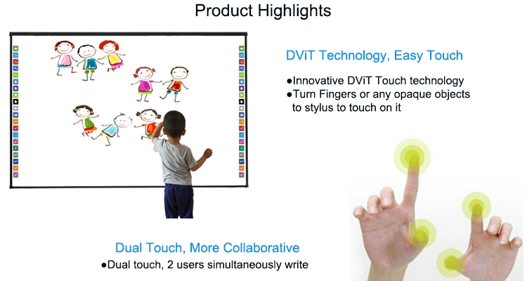 66 83 98 102 Inch Dvit Dual Touch Finger Touch School Smartboard with Projector