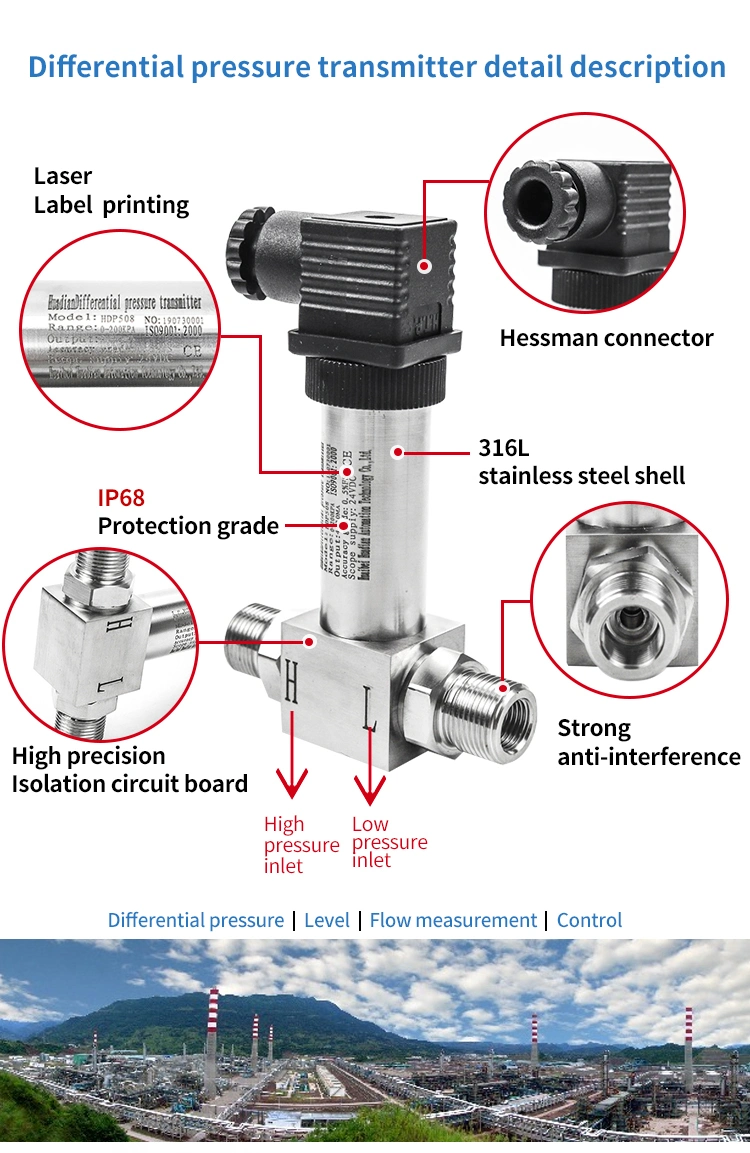 4-20mA Piezoresistive Differential Pressure Transmitter Oil Differential Pressure Sensor