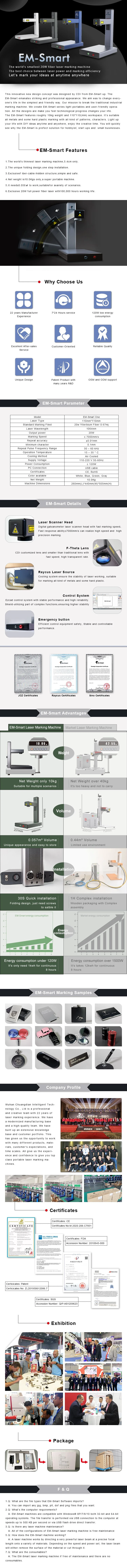 High Speed 20W Handheld Fiber Laser Marking Machine for Metal Nonmetal Laser Equipment