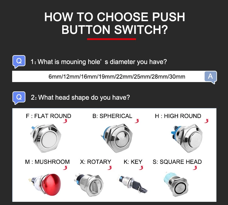 16mm IP67 High Raised Button Latching Metal Push Button Switch for Car