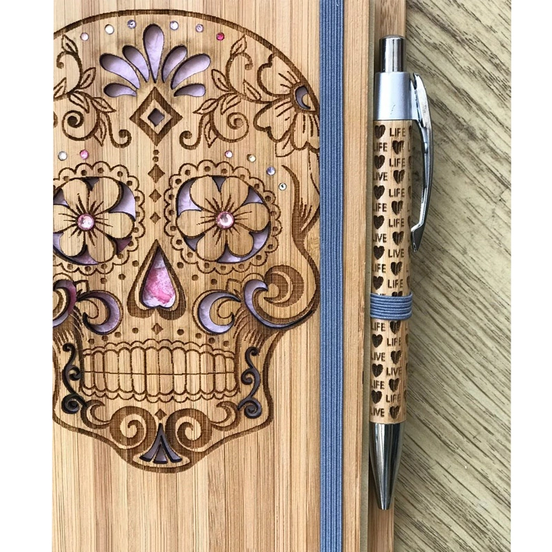 Skeleton Design Eco-Friendly Bamboo Notebook Personalised Cover Stationery
