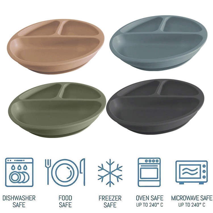 Amazon Hot Sale Kid Non-Slip Feeding Bowl Rubber Plates Round Small Silicone Baby Food Plate