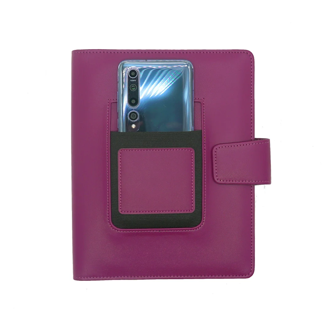PU Leather Office Notebook 6 Ring Loose Leaf Binder Stationery with Magnetic Buckle Closure