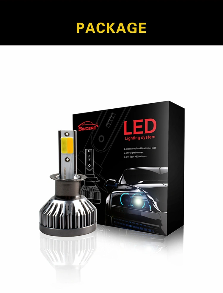 Three Color Super Bright Fan H11 H7 H4 Car Lights LED Headlight Bulbs Kit