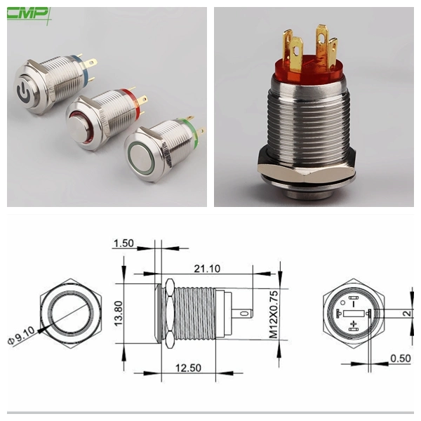 CMP Spst Momentary 12mm Small Push Button Switch with Light