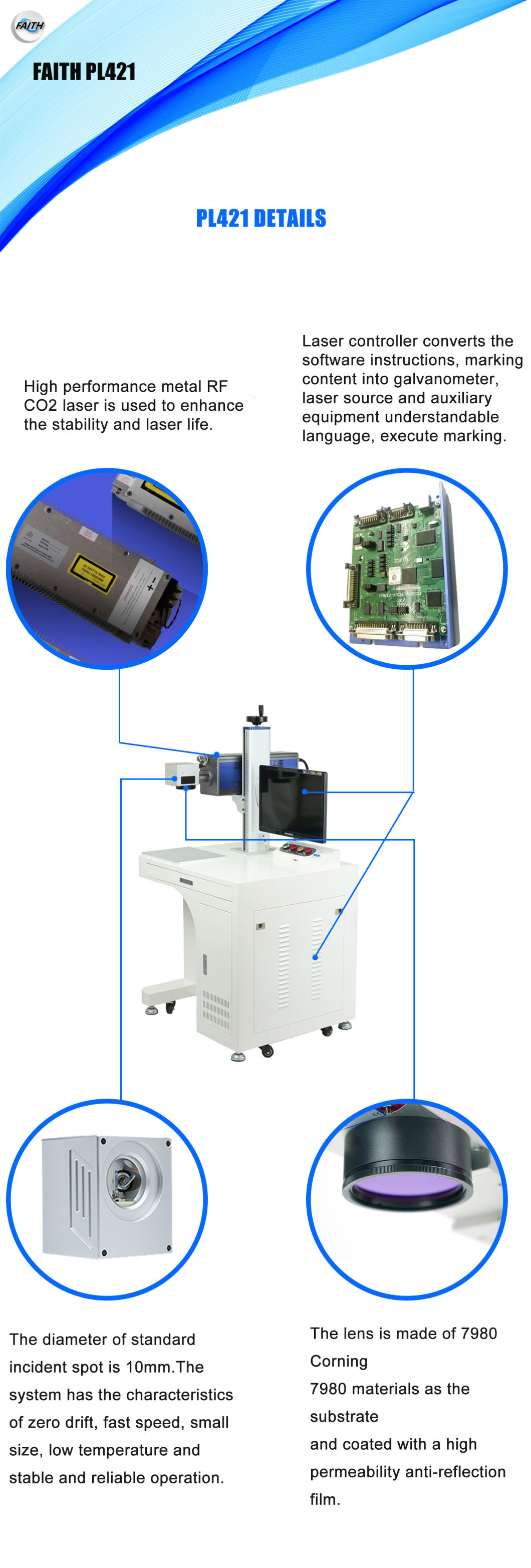 Optional Laser Source Davi Crd Coherent Synrad Pl-421 Static CO2 Laser Marking Engraving Machine