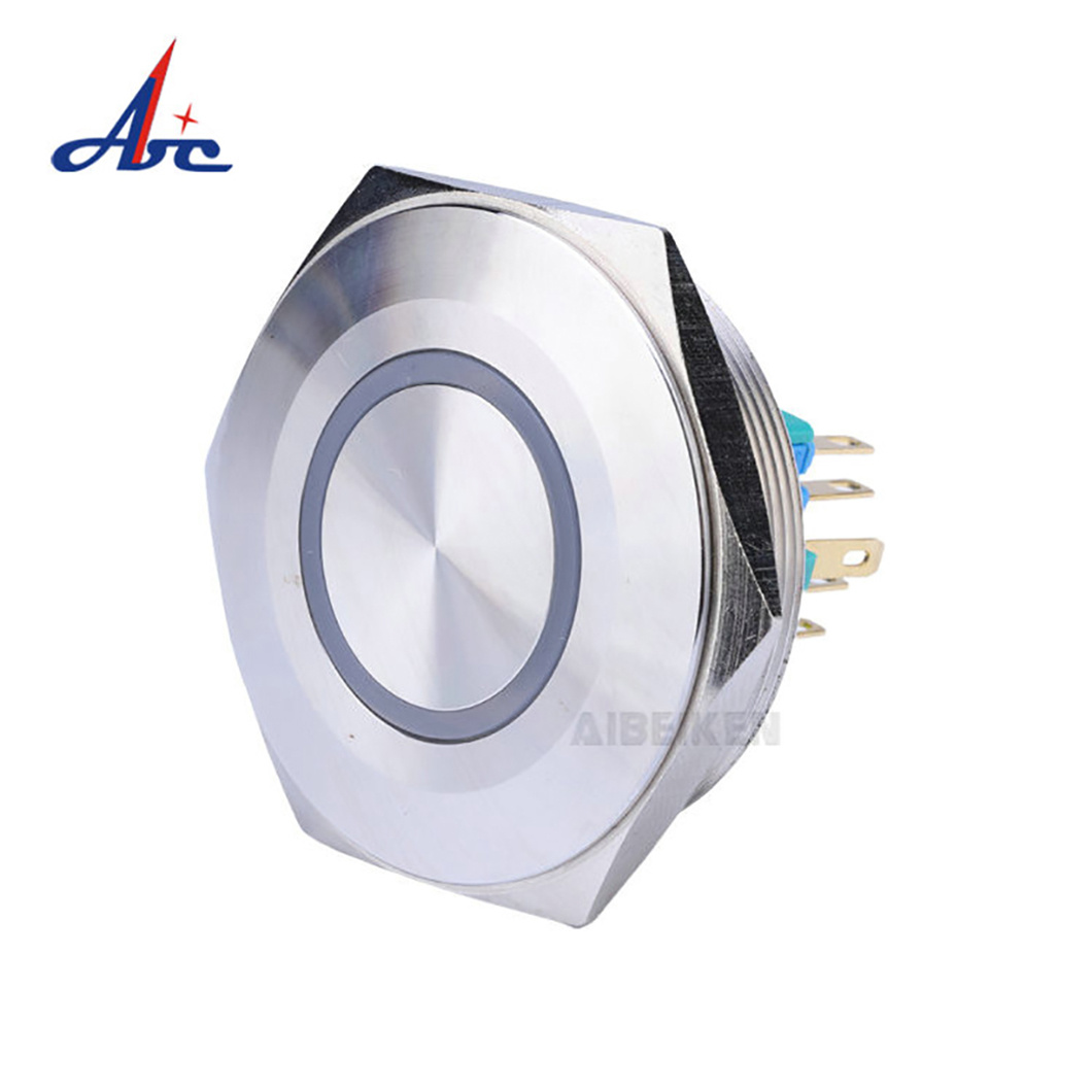 Silver Metal Blue LED Light Push Button Switch
