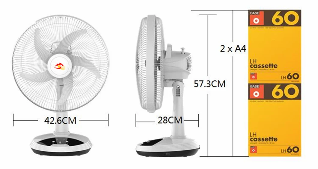 16inch AC/DC Yuwo Factory Rechargeable Battery Emergency USB Table Fan with LED Light and Timer