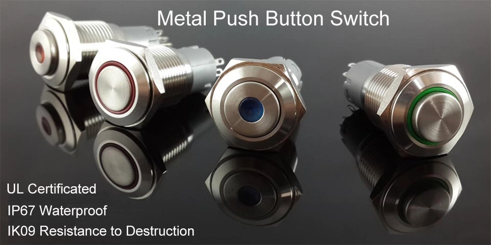 Metal Flat Button Ring Illuminate Waterproof 16mm LED Push Button Switch