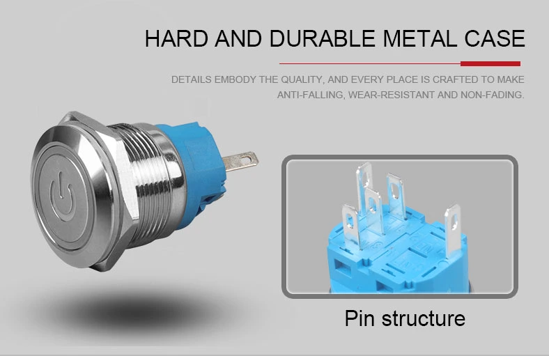 22mm LED Metal Push Button Switches with Power Symbol on off Switch