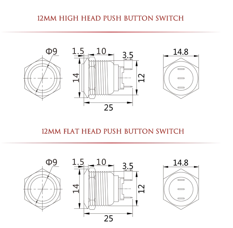 Metal Push Button Switch 12mm Momentary Metal Push Button Switch