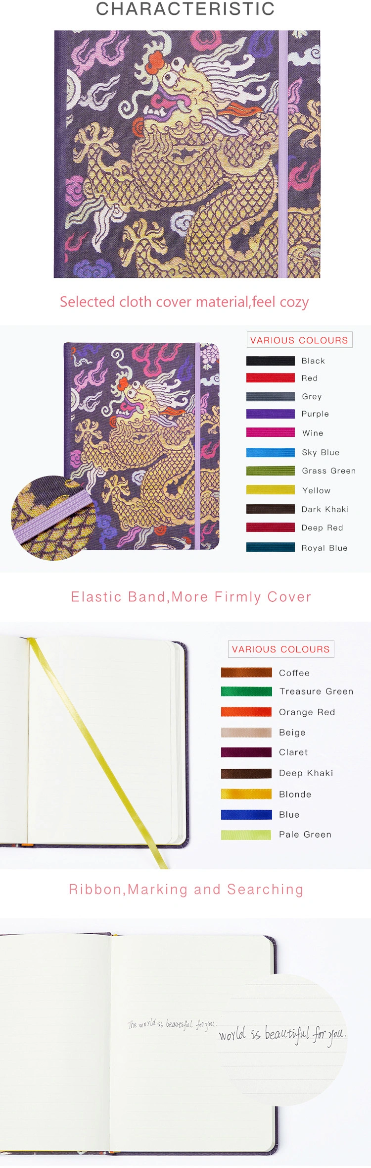 New Design A5 Line Custom Logo Cloth Cover Journal Embossed Pocket Notebook (158mm*208mm)