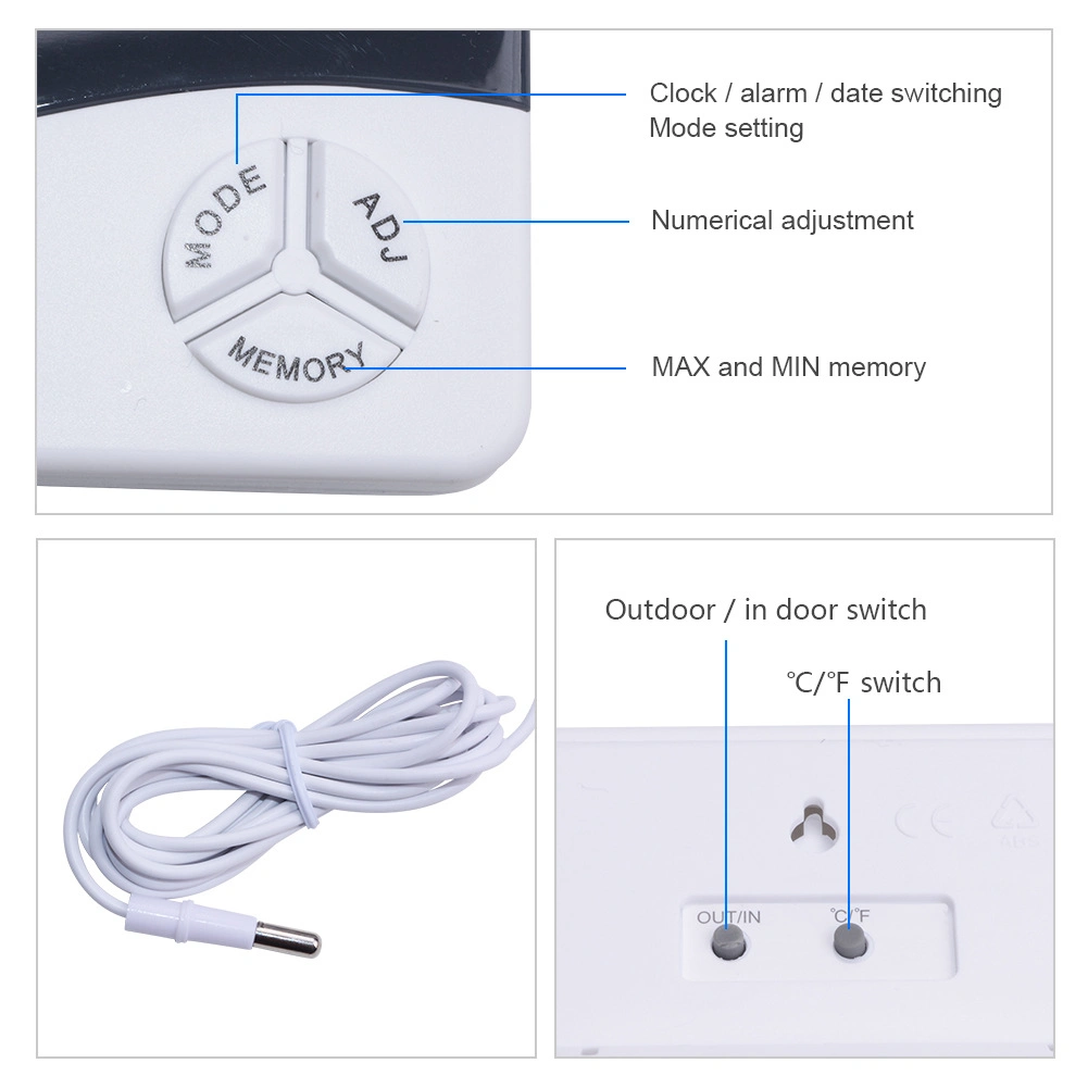 Indoor and Outdoor Dual Temperature Display Thermohygrometer High Precision Electronic Thermometer with Temperature Sensor