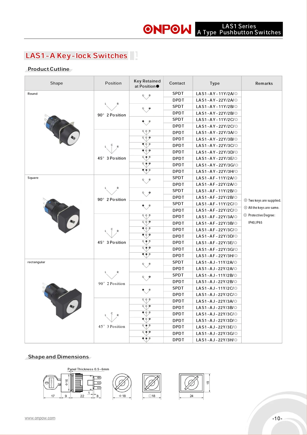 Onpow Round Push Button Switch (LAS1-AY-11/R/12V, CE, VDE, UL, RoHS)