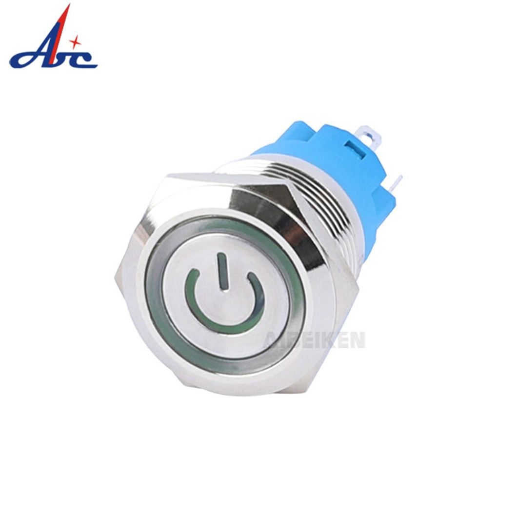19mm Momentary LED Waterproof 5 Pin Push Button Switch with Power Logo