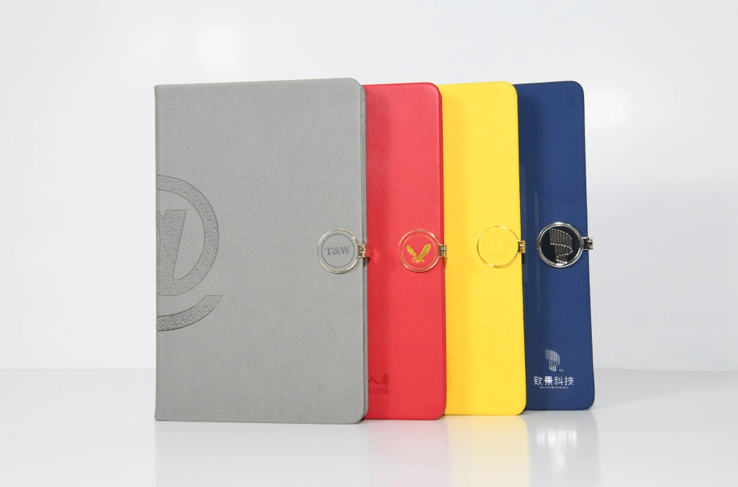 Customized Yellow High-Quality PU Leather Notebook with Logo Embossing and Badge Buckle