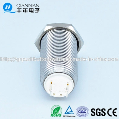 Qn12-D1 12mm Flat Head Momentary (NO) Nickel Plated Brass Switch