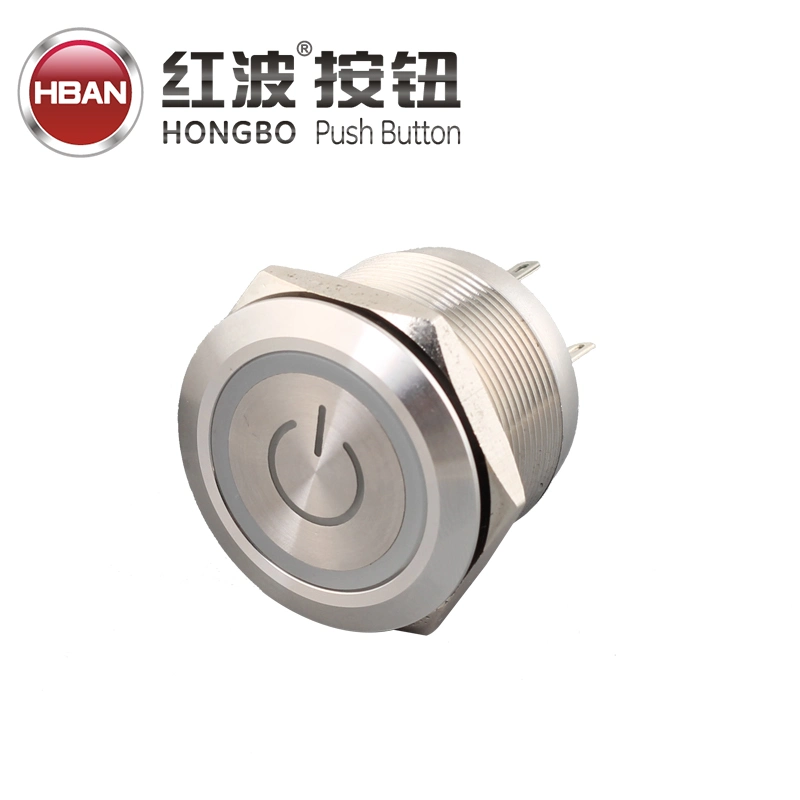 30mm Metal Push Switch LED Stainless Steel Power Symbol Logo Latching Button with Pre Wires