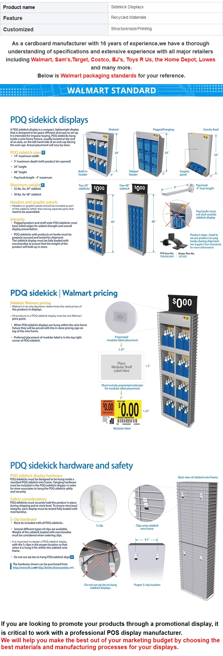 Free Standing Slatwall Display Hangsell Unit PDQ Sidekick Hardware and Safety Flat Sidekick Display