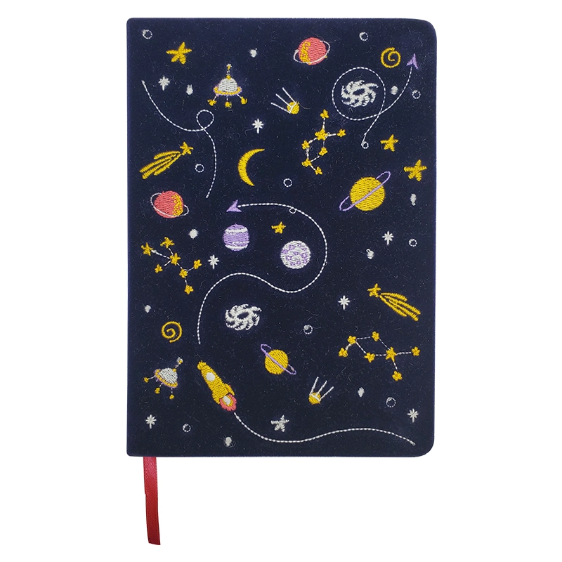 PVC Hardcover Notebook Universe Space Design with a Rocket Bookmard Gift for Kid PVC Hardcover Notebook