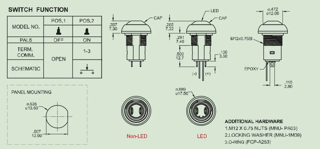 12mm Momentary Push Button Switch with White Button