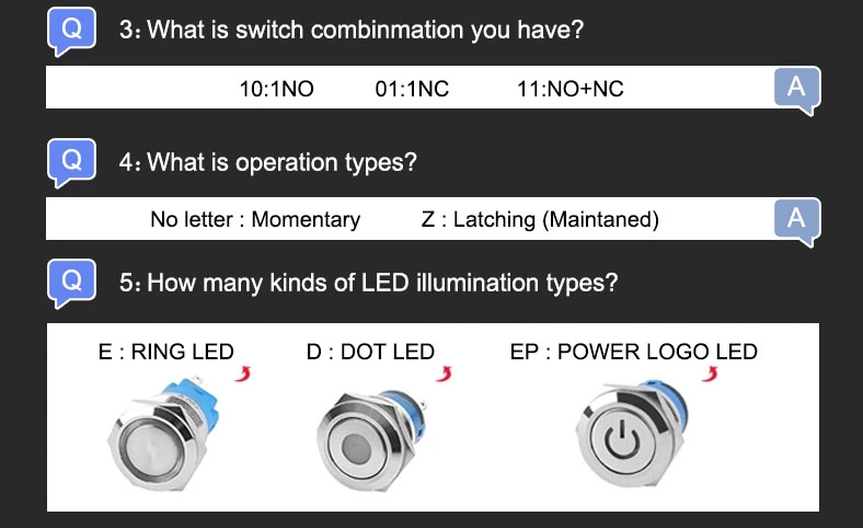 22mm LED Metal Push Button Switches with Power Symbol on off Switch