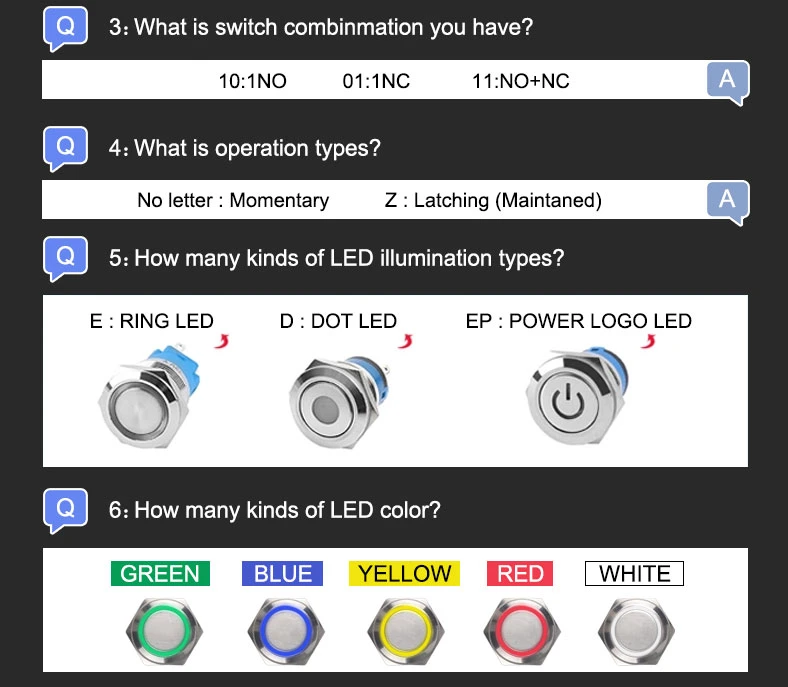 16mm Ring Illuminated RGB LED Push Button Waterproof Electrical Push Button Switch