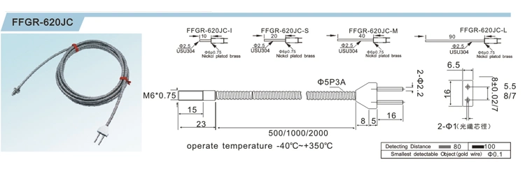 Ffgr-620jc M6 Optical Fiber Sensor 105 Temperature Diffuse Reflection