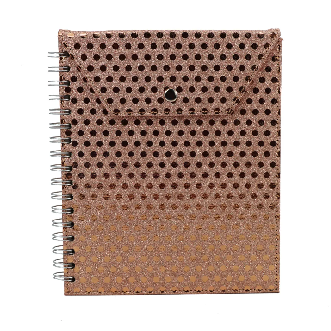 7X9 Shiny Golden Spiral Notebook with Top Flap Customized Logo Bussiness Office Supply