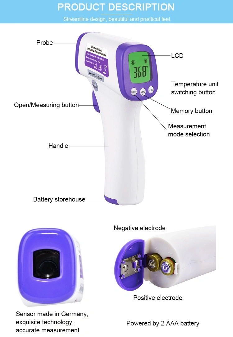 Body Temperature Digital Infrared Thermometer Gun Fever Measure Adult Kids Forehead Non Contact LCD IR Thermometer