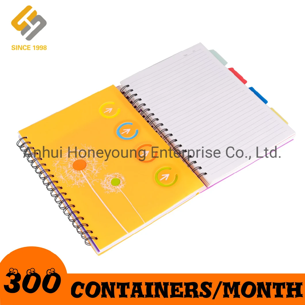 Printing Notepad Single Line PP Cover Notebook with Colored Dividers