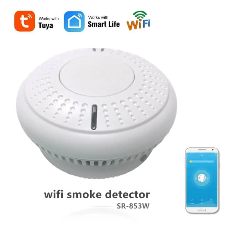Wireless Tuya WiFi Fire Smoke Alarm Detector 90dB 9V Battery Operated Photoelectric Sensor Smoke Detector