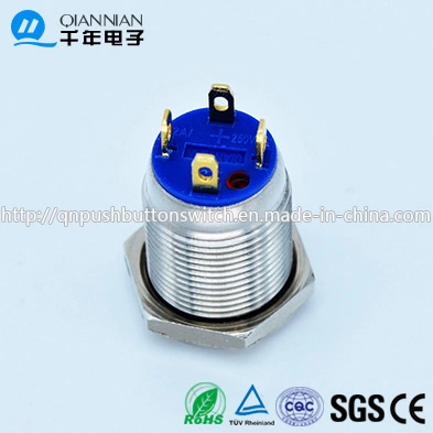 12mm Domed Head Momentary (NO) Nickel Plated Brass Push Button Switch